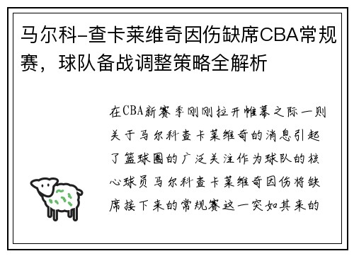 马尔科-查卡莱维奇因伤缺席CBA常规赛，球队备战调整策略全解析