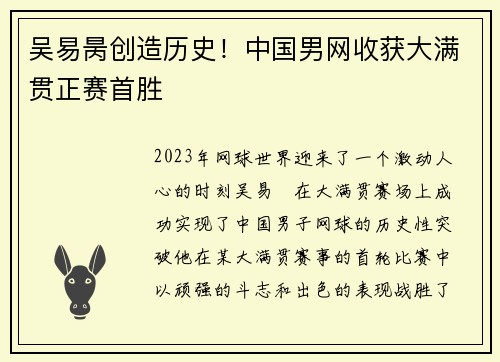 吴易昺创造历史！中国男网收获大满贯正赛首胜
